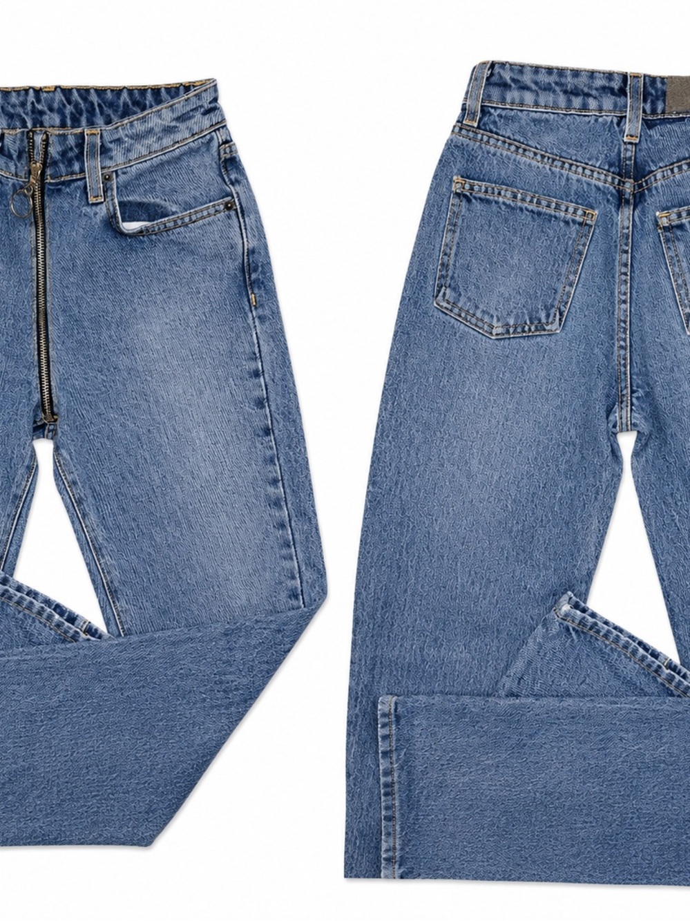 Carmar Women's Mid-Blue Straight-Leg Jeans with Front O-Ring Zip